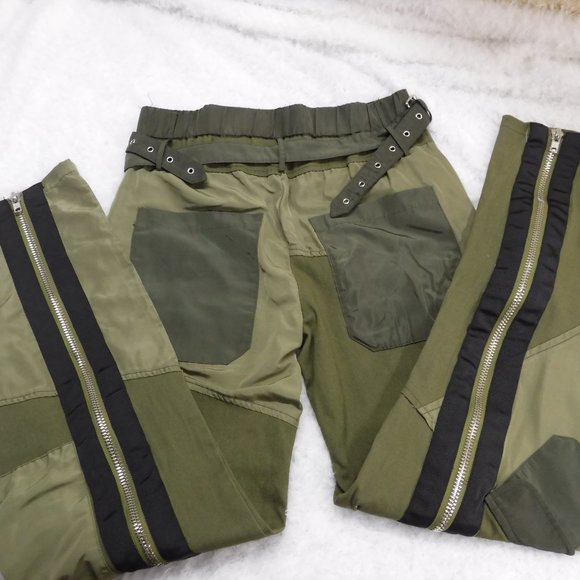 Hot & Delicious Buckle Zip Up Olive Green Cargo Pants, Size S - Picture 3 of 14